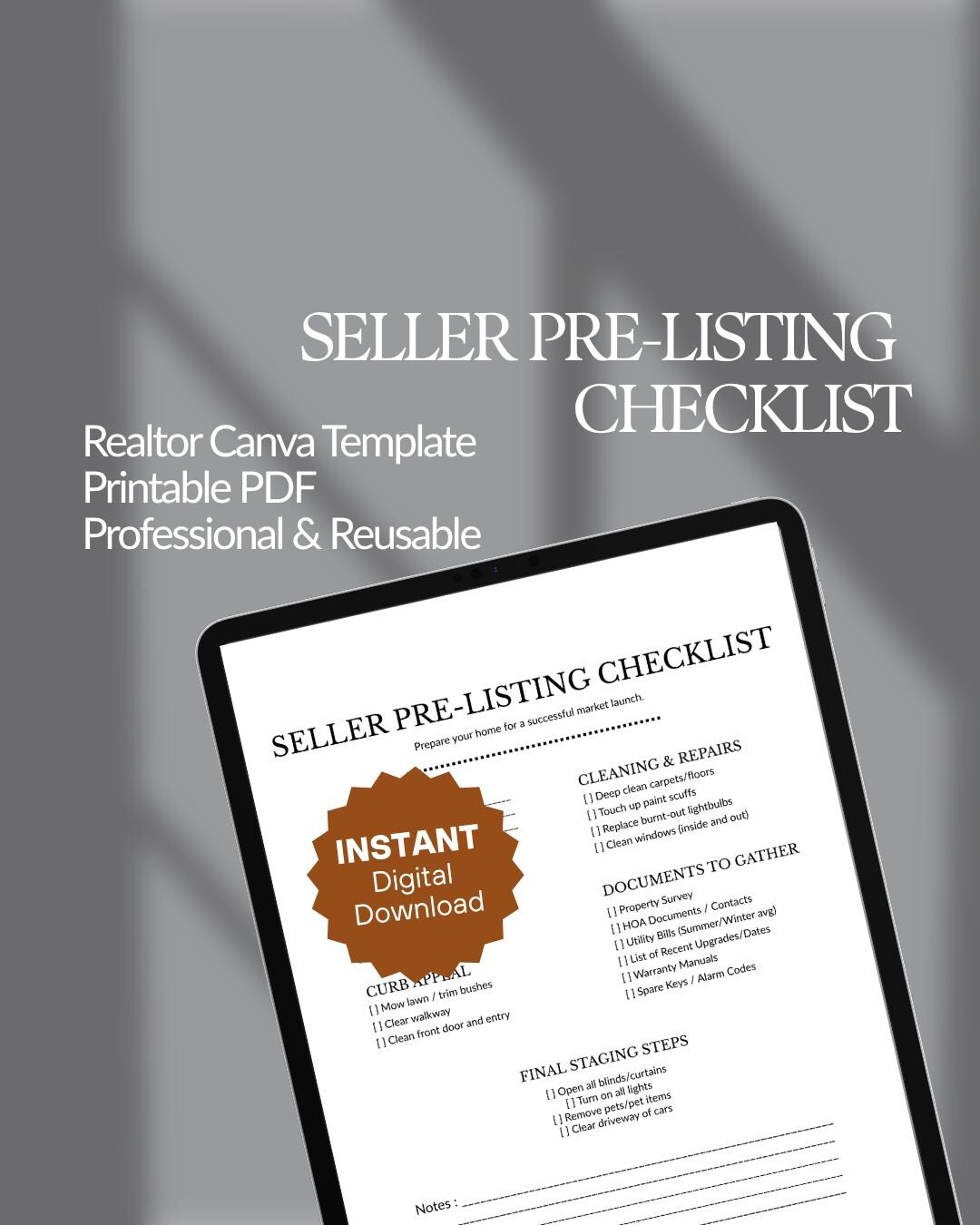 Realtor Pre-listing Checklist Canva Template | Real Estate Seller Prep ...