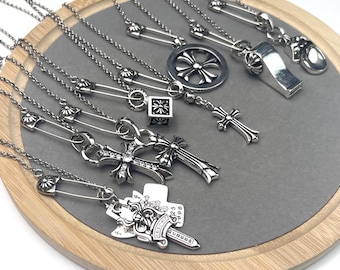 Vintage Cross Necklace Silver,Gothic Punk Chain for Him 60cm/23.6in