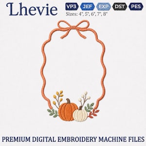Pumpkin Bow Frame Embroidery Design, Fall Monogram Frame Embroidery File, Autumn Pumpkin Border Machine Embroidery, PES DST EXP jef vp3
