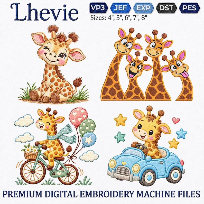 Giraffe Ride Machine Cute Giraffe Embroidery Bundle, 4 Baby Giraffe Designs, Safari Animal ...