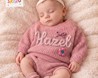 Custom Embroidered Baby Name Sweater, Personalized Knit Baby Outfit, Newborn Coming Home Outfit, Baby Shower Gift, Custom Keepsake Sweater
