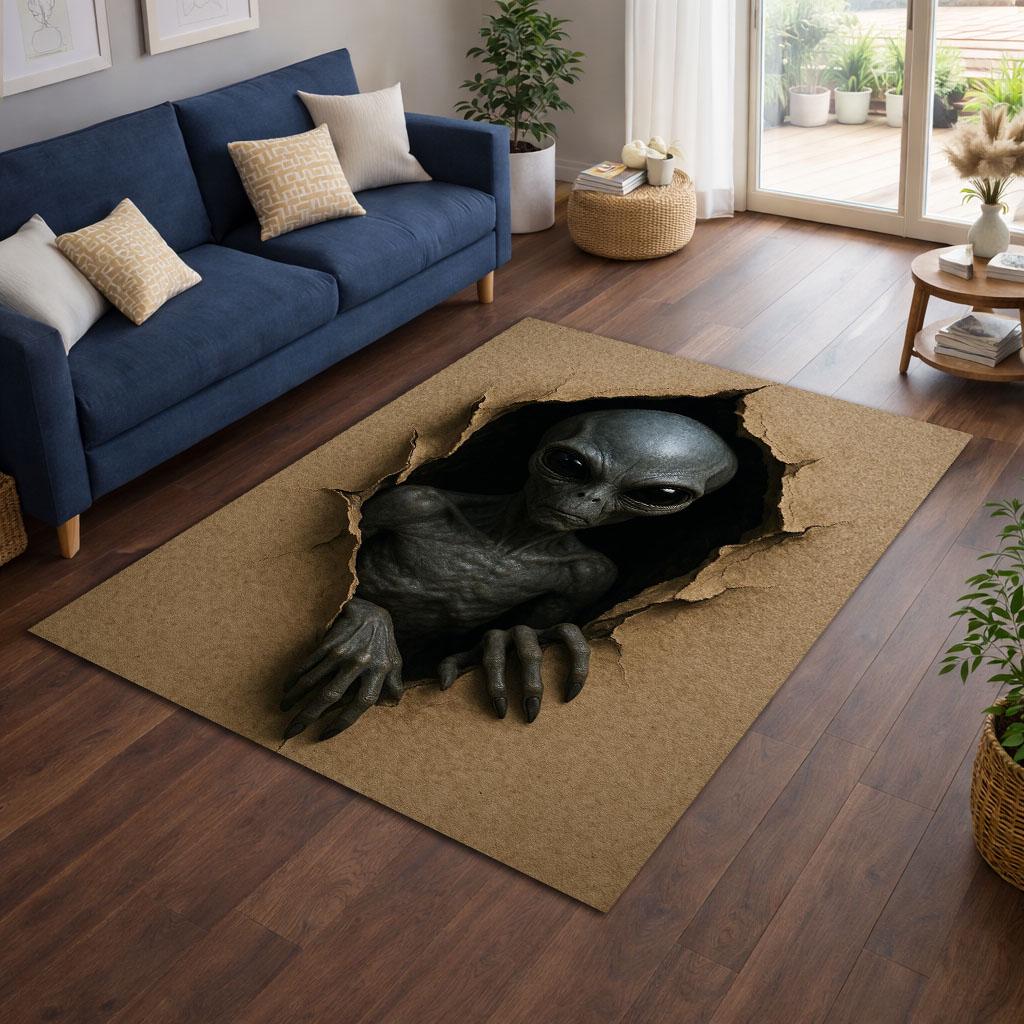 3D Alien Illusion Rug, Sci-fi Crack Floor Design, Extraterrestrial Art ...