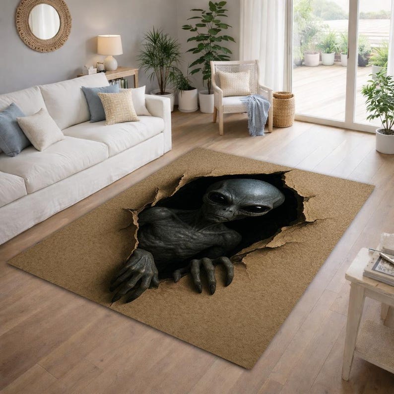 3D Alien Illusion Rug, Sci-fi Crack Floor Design, Extraterrestrial Art ...