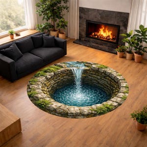 3D-watervalput rond tapijt, steenwatergatillusietapijt, natuurdieptapijt