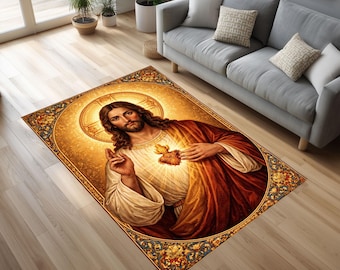 Alfombra del Sagrado Corazón de Jesús, icono dorado, decoración cristiana para el hogar
