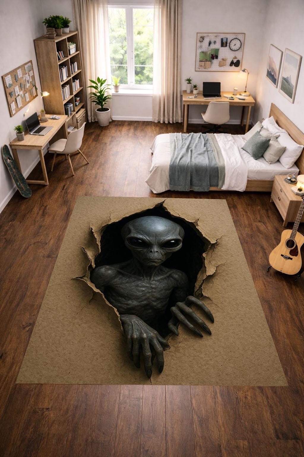 3D Alien Illusion Rug, Sci-fi Crack Floor Design, Extraterrestrial Art ...