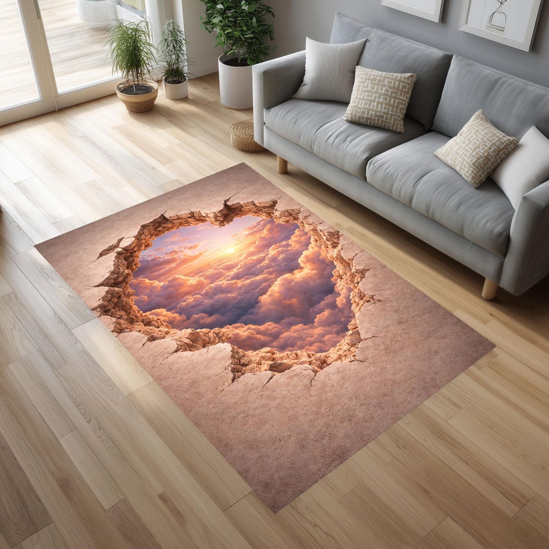 Dreamy Area Rug 3D Sunset Cloud Portal Rug, Dreamy Sky Illusion Area Rug, Fantasy ...