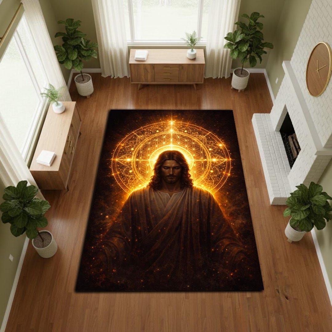 Jesus Christ Rug, Sacred Geometry Halo Design, Christian Spiritual Area ...