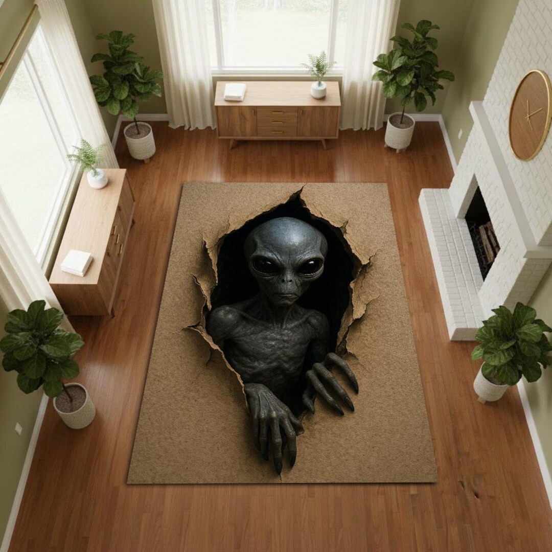 3D Alien Illusion Rug, Sci-fi Crack Floor Design, Extraterrestrial Art ...
