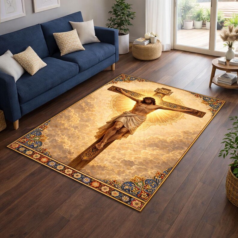 Custom Jesus Rug Crucifixion Jesus Rug, Christian Icon, Sacred Home Decor - Etsy