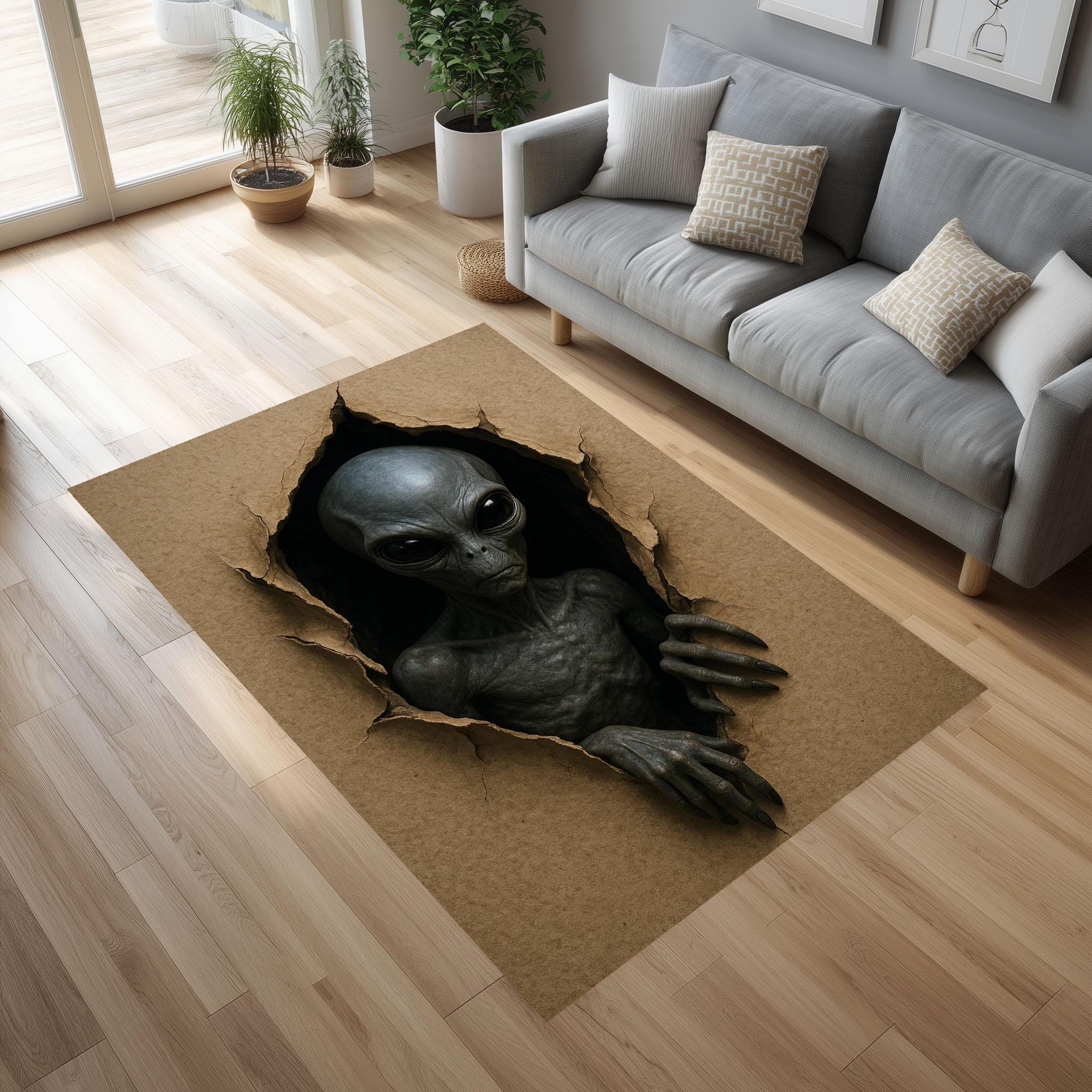 3D Alien Illusion Rug, Sci-fi Crack Floor Design, Extraterrestrial Art ...