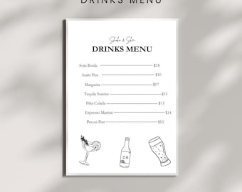 Plantilla moderna para menú de bebidas en Canva / Lista de cócteles editable / Diseño minimalista para imprimir / Descarga instantánea