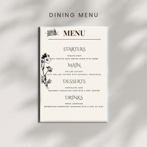 Minimalist Restaurant Menu Template Editable in Canva | Starters Main Dessert Drinks