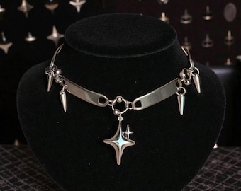 Y2K Gothic Spike Choker, Stern Anhänger, Alt Unisex Schmuck