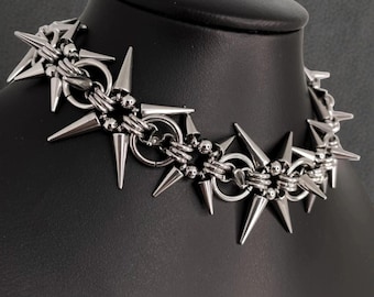 Kettenhemd Spike Choker, Gothic Punk Edelstahl Halskette