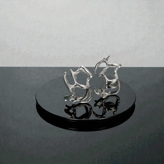 Futuristic Silver Ear Cuffs, Sculptural Statement Earring, Cybercore Y2K Ear Wrap