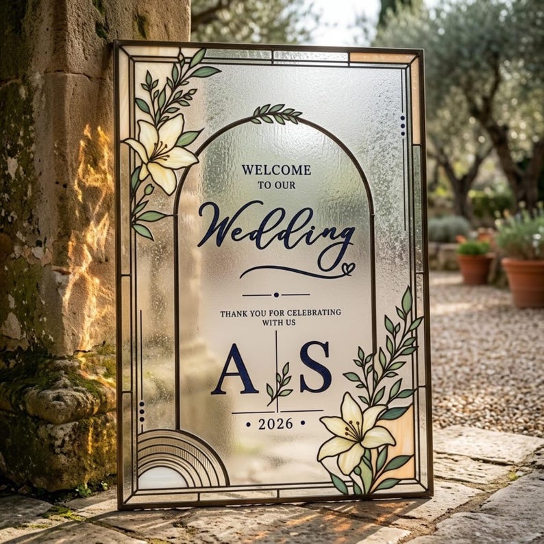 Stained Glass Wedding Welcome Sign | Rustic Black Outline (24x36 ...