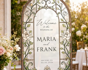 Plantilla de letrero de bienvenida para bodas con efecto vitral / Vinilo decorativo editable en Canva / 24x36 (Descarga digital)