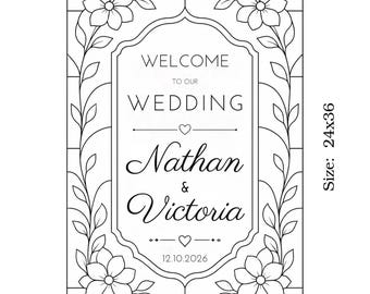 Letrero de bienvenida para bodas con diseño de vitral / Plantilla editable de Canva / Contorno negro / 24x36 / Nombre personalizado / Letrero floral bohemio para despedida de soltera