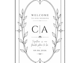 Botanical floral Stained Glass Wedding Welcome Sign Digital Template | Canva editable | instant access | 24x36