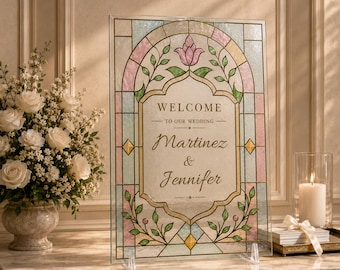 Letrero de bienvenida para bodas en vidrieras de colores pastel / Decoración nupcial bohemia (Descarga digital)