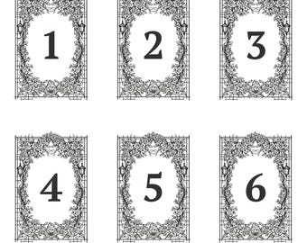 Números de mesa de boda con efecto vidriera / Plantilla digital en blanco y negro o a color