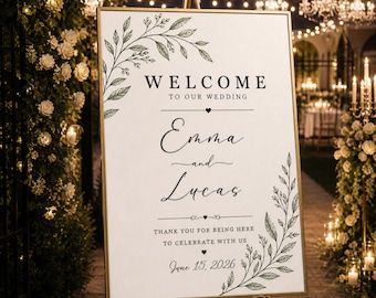 Letrero de bienvenida para bodas con diseño de vidrieras / 24x36 / Diseño imprimible / Editable en Canva