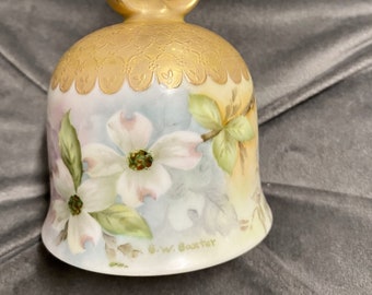 Wedding Bell, Chime Hand Painted Porcelain, Gold Accents, Magnolia