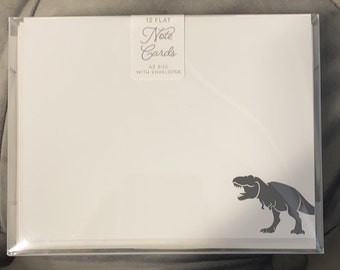 T Rex dinosaur set of note cards, A2 size 4.25"x5.5" pack of 12 notes w/ white envelopes, kid stationery