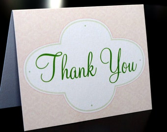 Thank You - Pink and Green modern script - 3.5"x5" Set Pack of 6 cards