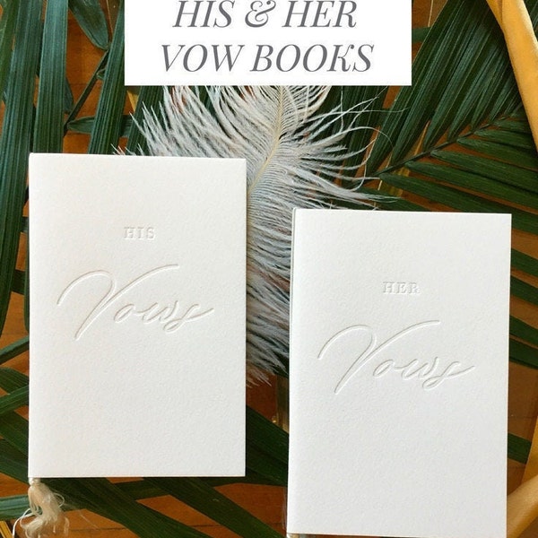 Vow Book set for wedding ceremony, letterpress, luxurious white cotton paper blank pages inside