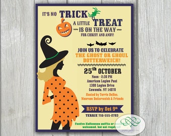 Baby Shower Invitation - Halloween, Polka Dot Trick or Treat Baby Reveal, 4 x 5.25 Printable PDF