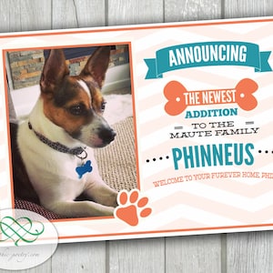 New Dog/Puppy, Welcome to your Furever Home, Rescue Adoption Announcement, PERSONALIZED Printable PDF postcard with your new Pet photo