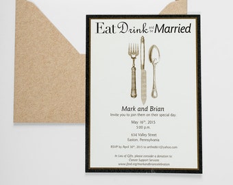Wedding Rehearsal Dinner Party INVITATION, Eat Drink and Be Married, VINTAGE Silverware PERSONALIZED printable invite