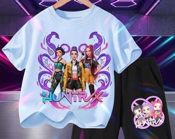 KPop Girls Cartoon T-Shirt and Shorts Set, Trendy Summer Outfit