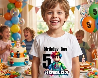 Roblox Birthday Boy T-Shirt, Gamer Party Outfit, Age 1-9, Gaming Tee