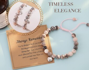 Pink Gemstone Beaded Bracelet, Adjustable Self Love Jewelry