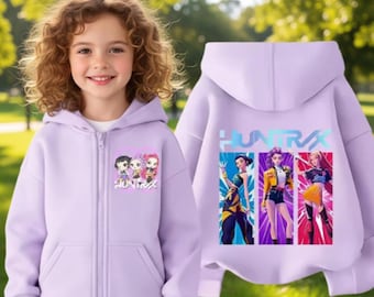 Kids K-Pop Demon Hunter Zip Hoodie | Huntrix Anime Sweatshirt | Streetwear Style