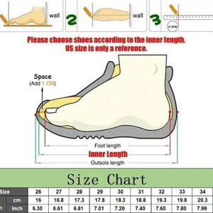 Puede incluir: Diagrama que ilustra c&oacute;mo medir la longitud del pie para tallas de zapatos. Incluye una tabla de tallas con medidas de longitud interior en cent&iacute;metros y pulgadas, que van desde 16 cm hasta 20,8 cm. El texto aconseja elegir zapatos seg&uacute;n la longitud interior.