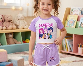 KPop Demon Hunters Kids Outfit, Rumi Mira Zoey Inspired T-Shirt Shorts Set