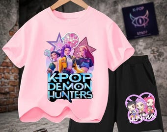 KPop Girls Cartoon T-Shirt and Shorts Set, Summer Teen Fashion Outfit 2PCS