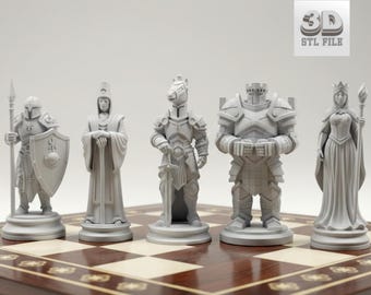 3D Printable Medieval Chess Set STL Files | Fantasy Tabletop Game (Digital Download)