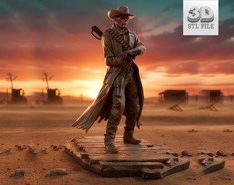 Post Apocalyptic Ghoul Cowboy STL | Gunslinger 3D Print File | Wasteland Western Miniature