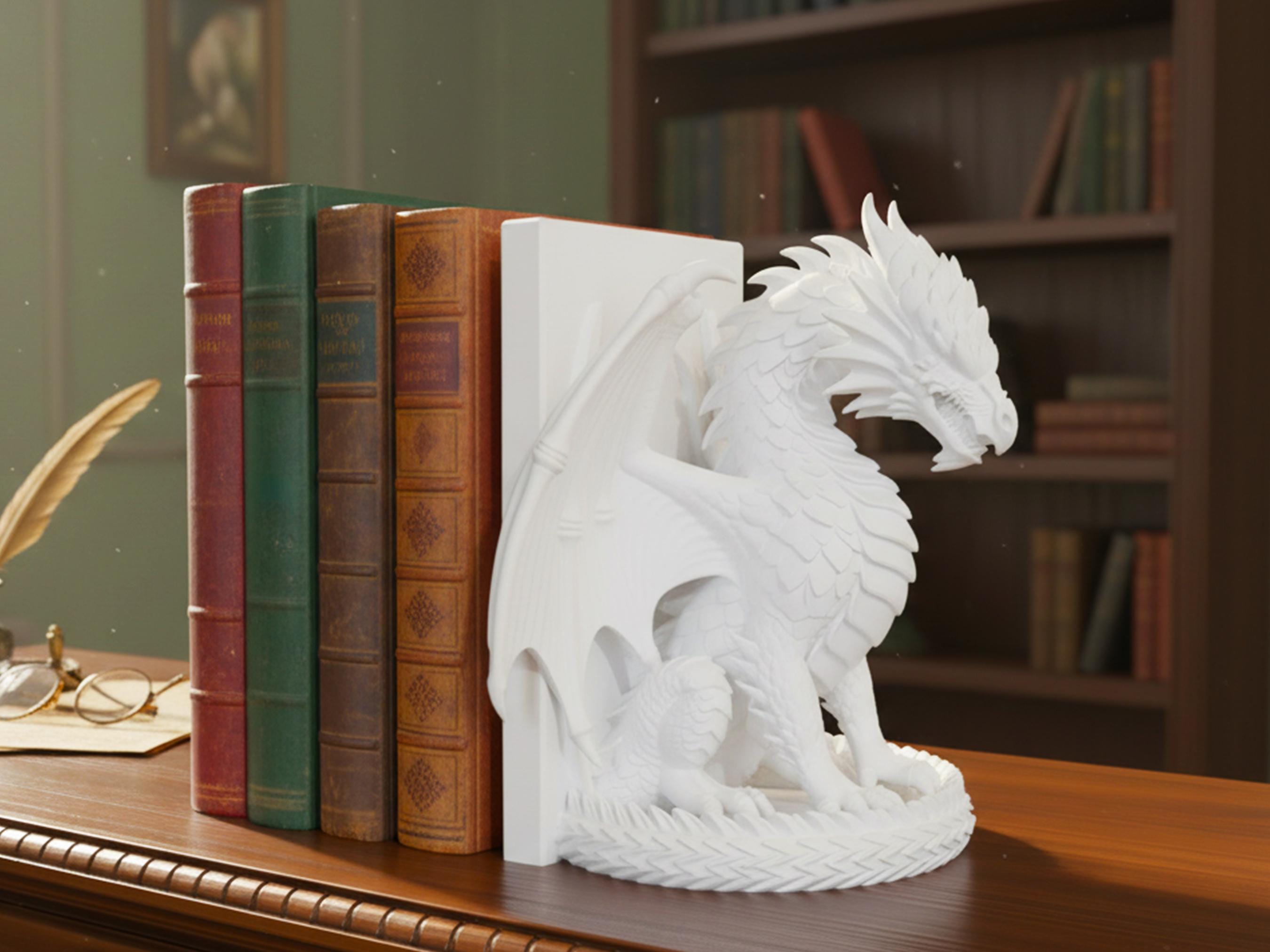3D Printable Dragon Bookend STL File | Fantasy Shelf Decor (digital ...