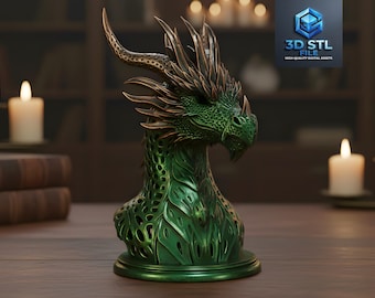 Voronoi Dragon Bust STL | Fantasy Dragon Head Sculpture (Digital Download)