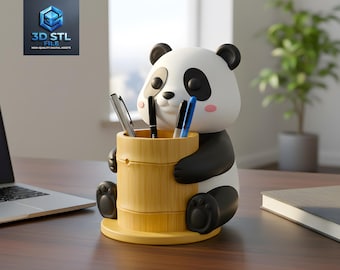 Panda Pen Holder STL File – 3D Printed Desk Organizer, Kawaii Stationery Holder