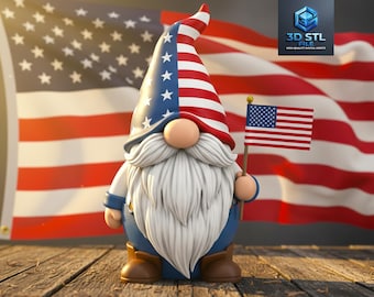 4.Juli Wichtel STL-Datei | Vaterländischer Gnom mit amerikanischer Flagge | Unabhängigkeitstag Dekor | 4.Juli STL Modell