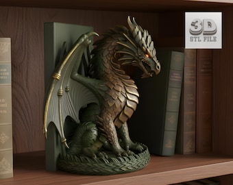 3D Printable Dragon Bookend STL File | Fantasy Shelf Decor (Digital Download)