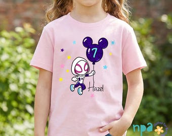 Custom Kids Superhero Spider Birthday Tee, Personalized Spiderman Comics Tee, Age Name Ghost Spider Theme Shirt, His Amazing Friends Shirt