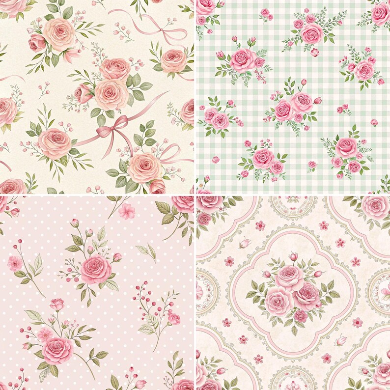 Pink Coquette Shabby Chic Seamless Pattern Bundle,pastel Floral Bow ...